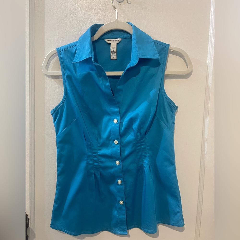 Banana Republic Turquoise Sleeveless Stretch Cotton Shirt XS